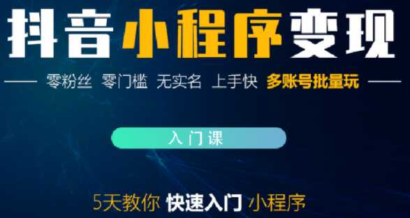 抖音小程序变现入门课，0基础0粉丝批量玩法5天快速上手