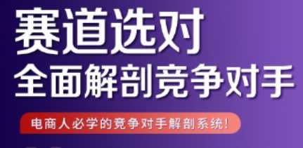 电商赛道选对，全面解剖竞争对手，电商人必学对手分析系统