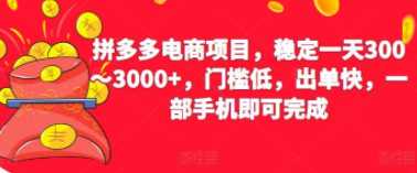 2023拼多多电商项目，出单快，稳定一天300-3000+