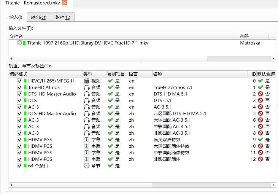 【极致收藏版】《泰坦尼克号》4K REMUX 【杜比视界】【六区次国配+北影,中影DD5.1】【对应特效字幕】【87.2GB】