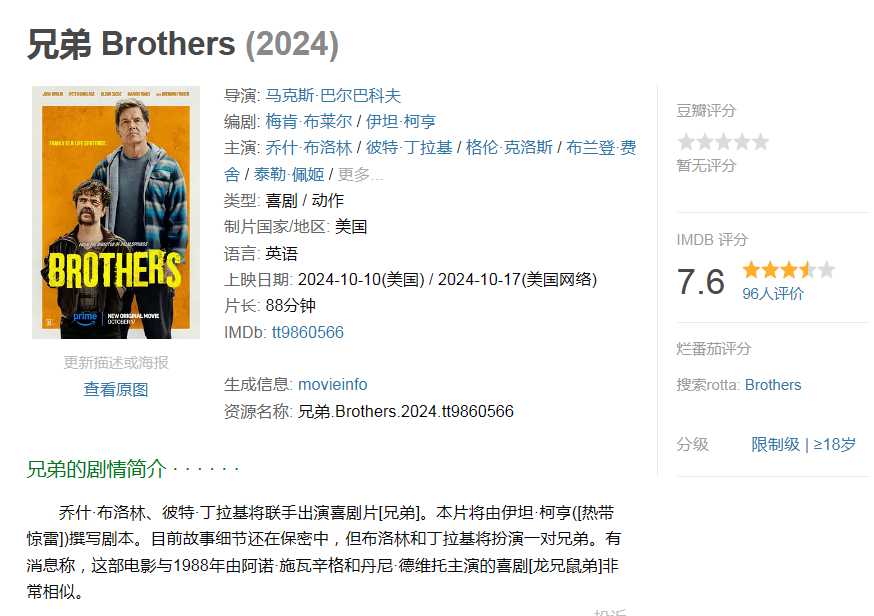 兄弟 Brothers (2024)  [美国 喜剧 动作]