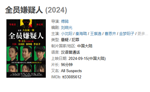 【新片速递】全员嫌疑人（2024）大陆悬疑  犯罪.1080P国语中字.小沈阳 / 秦海璐