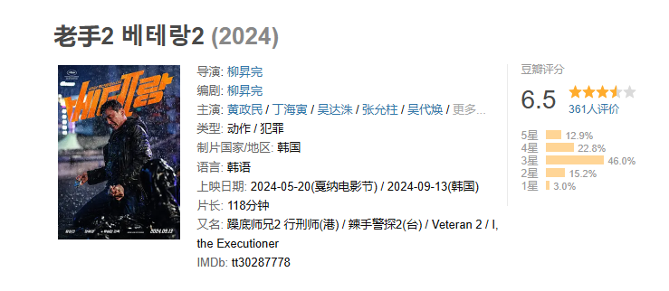 【新片速递】老手2（2024）韩国动作犯罪.1080P韩语中字. 黄政民 / 丁海寅