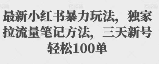 最新小红书玩法，独家拉流量笔记方法，三天新号轻松超100单