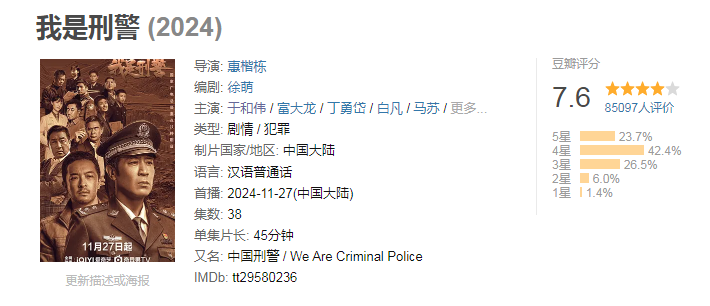 【38集全】我是刑警 (2024)国产剧情 犯罪　1080P国语中字.于和伟 / 富大龙