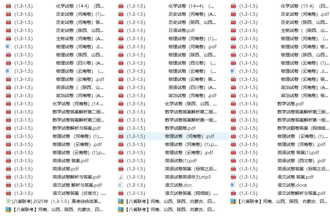 【八省联考】河南、山西、陕西、内蒙古、四川、云南、宁夏、青海八省2025年高考综合改革适应性演练联考（八省联考）（1.3-1.5）               全科试卷+答案.png